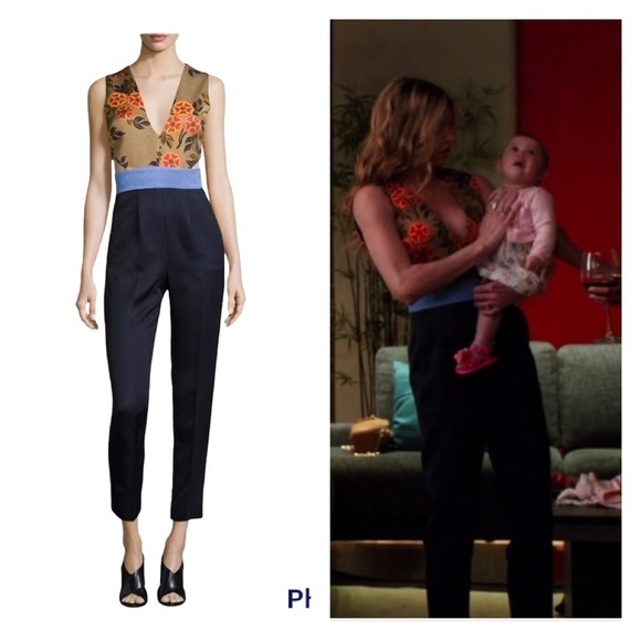 MSGM Milano Floral Colorblock Sleeveless Jumpsuit Navy High Waist Size 2 - Picture 4 of 11